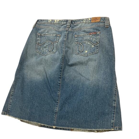 Vintage Y2K Hint Jeans Distressed Denim Jean Skirt A-Line Raw Hem / Size 11 - - Picture 3 of 4